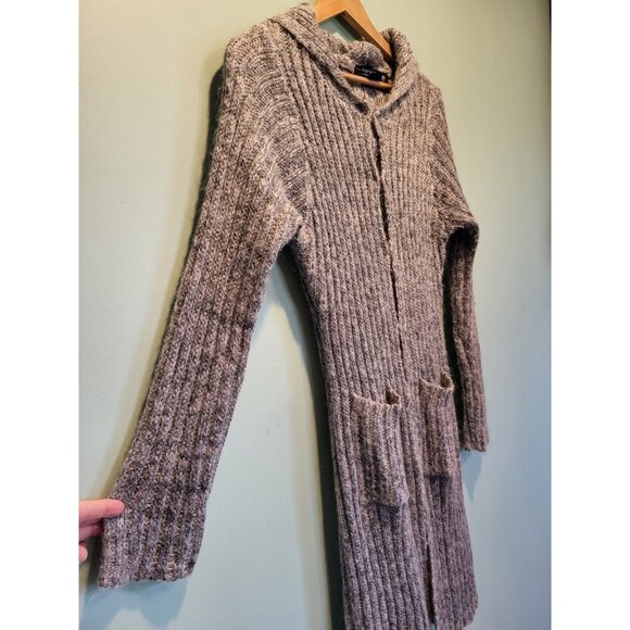 Y2K Vtg Rampage Gray Mohair Blend Hooded Long Cardigan Sweater Sz L - Picture 3 of 6